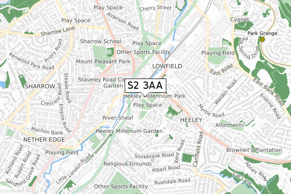 S2 3AA map - small scale - OS Open Zoomstack (Ordnance Survey) S2 3AA map - small scale - OS Open Zoomstack (Ordnance Survey)