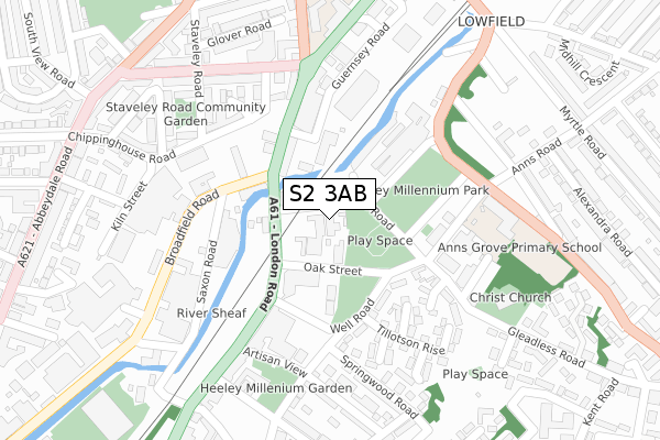 S2 3AB map - large scale - OS Open Zoomstack (Ordnance Survey)