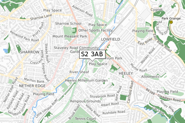 S2 3AB map - small scale - OS Open Zoomstack (Ordnance Survey)