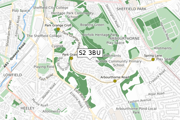 S2 3BU map - small scale - OS Open Zoomstack (Ordnance Survey)
