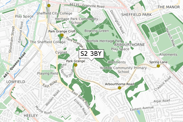 S2 3BY map - small scale - OS Open Zoomstack (Ordnance Survey)