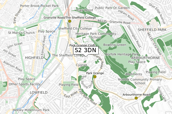 S2 3DN map - small scale - OS Open Zoomstack (Ordnance Survey)