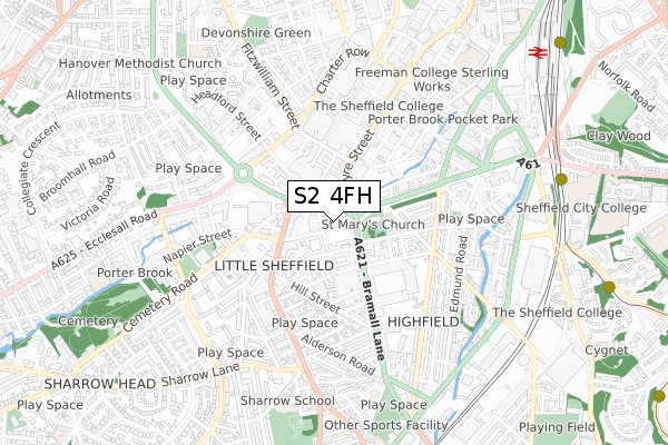 S2 4FH map - small scale - OS Open Zoomstack (Ordnance Survey)