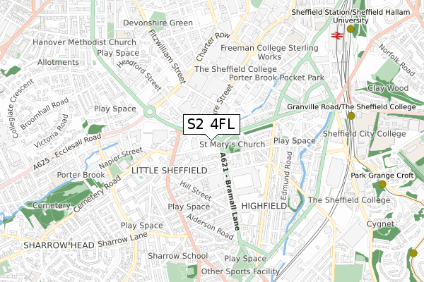S2 4FL map - small scale - OS Open Zoomstack (Ordnance Survey)