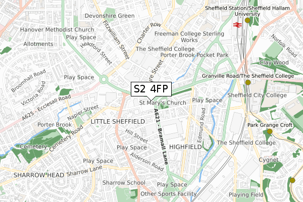 S2 4FP map - small scale - OS Open Zoomstack (Ordnance Survey)