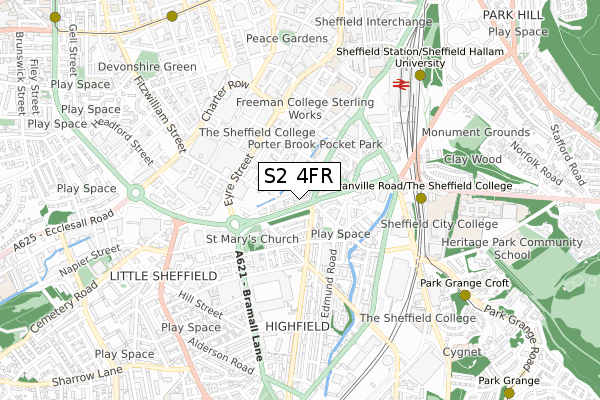 S2 4FR map - small scale - OS Open Zoomstack (Ordnance Survey)