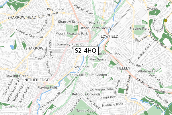 S2 4HQ map - small scale - OS Open Zoomstack (Ordnance Survey)