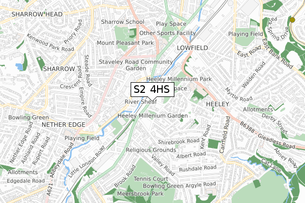 S2 4HS map - small scale - OS Open Zoomstack (Ordnance Survey)