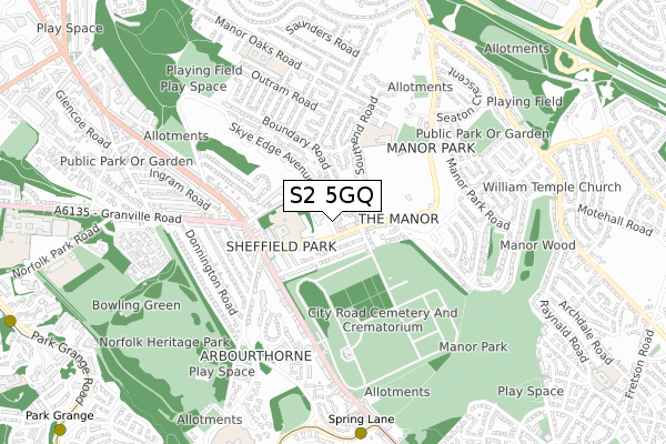 S2 5GQ map - small scale - OS Open Zoomstack (Ordnance Survey)