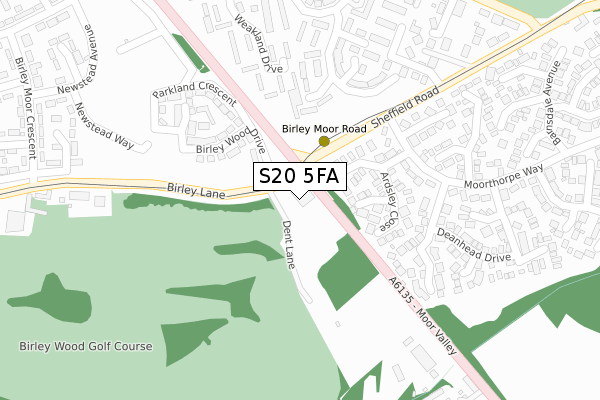 S20 5FA map - large scale - OS Open Zoomstack (Ordnance Survey)