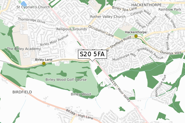 S20 5FA map - small scale - OS Open Zoomstack (Ordnance Survey)