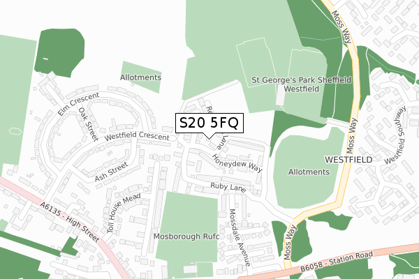 S20 5FQ map - large scale - OS Open Zoomstack (Ordnance Survey)