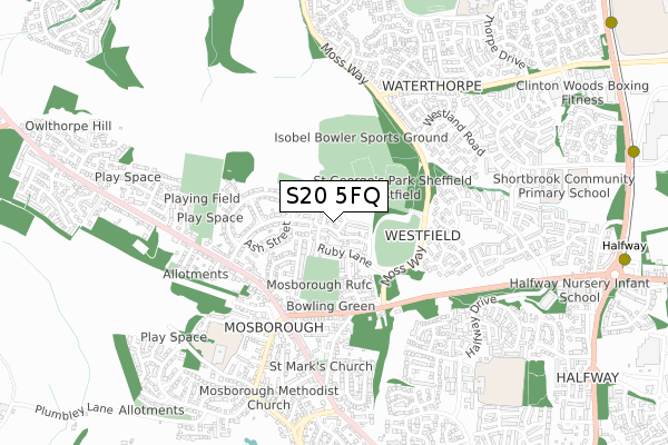S20 5FQ map - small scale - OS Open Zoomstack (Ordnance Survey)