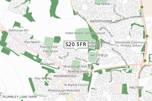 S20 5FR map - small scale - OS Open Zoomstack (Ordnance Survey)