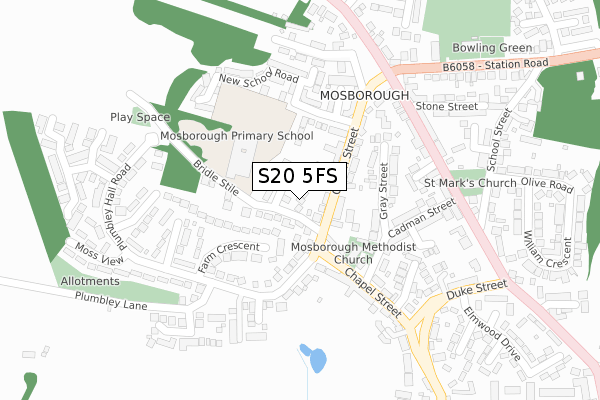 S20 5FS map - large scale - OS Open Zoomstack (Ordnance Survey)