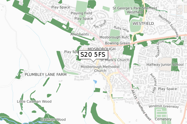 S20 5FS map - small scale - OS Open Zoomstack (Ordnance Survey)