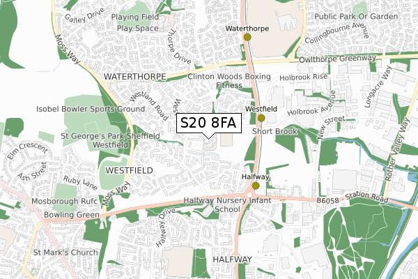 S20 8FA map - small scale - OS Open Zoomstack (Ordnance Survey)