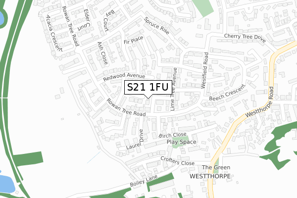 S21 1FU map - large scale - OS Open Zoomstack (Ordnance Survey)