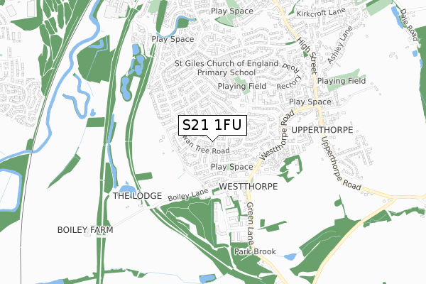 S21 1FU map - small scale - OS Open Zoomstack (Ordnance Survey)