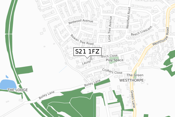 S21 1FZ map - large scale - OS Open Zoomstack (Ordnance Survey)
