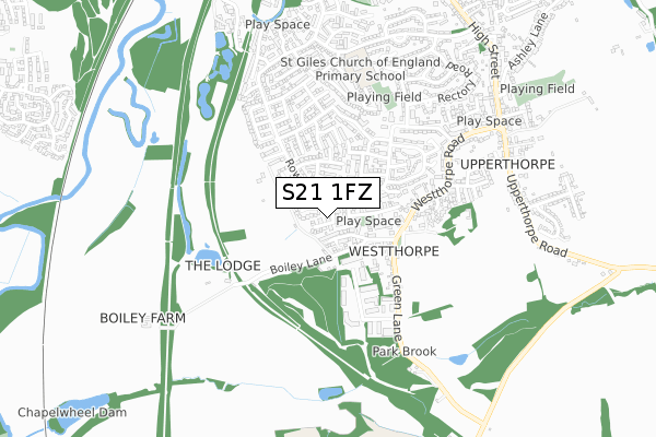 S21 1FZ map - small scale - OS Open Zoomstack (Ordnance Survey)