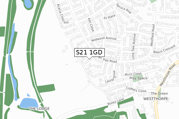 S21 1GD map - large scale - OS Open Zoomstack (Ordnance Survey)