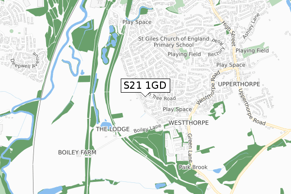 S21 1GD map - small scale - OS Open Zoomstack (Ordnance Survey)