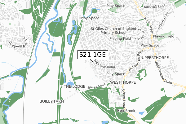 S21 1GE map - small scale - OS Open Zoomstack (Ordnance Survey)