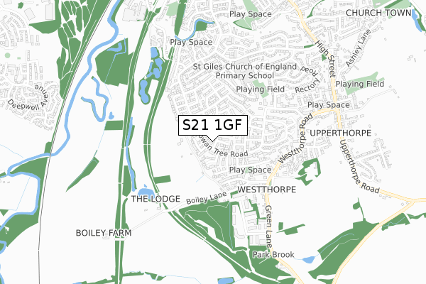 S21 1GF map - small scale - OS Open Zoomstack (Ordnance Survey)