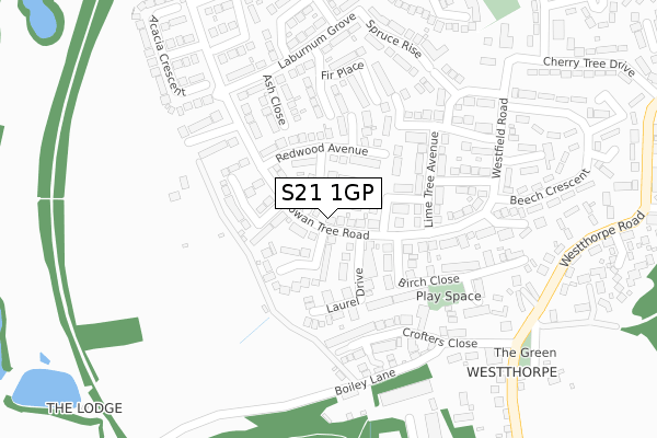 S21 1GP map - large scale - OS Open Zoomstack (Ordnance Survey)