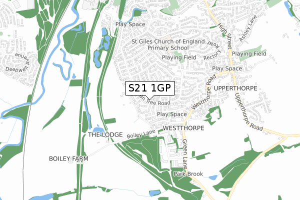 S21 1GP map - small scale - OS Open Zoomstack (Ordnance Survey)