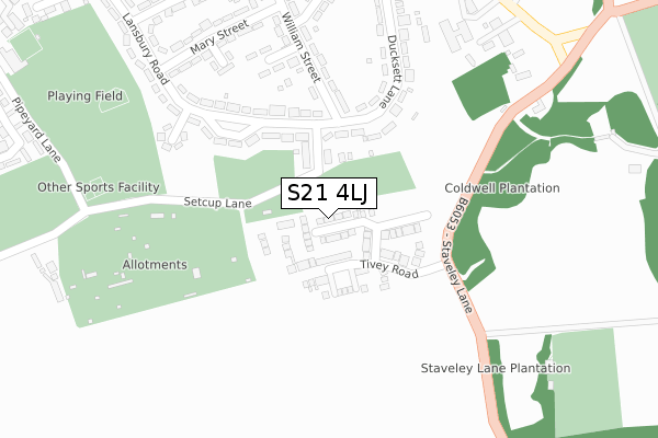 S21 4LJ map - large scale - OS Open Zoomstack (Ordnance Survey)