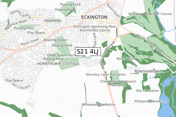S21 4LJ map - small scale - OS Open Zoomstack (Ordnance Survey)