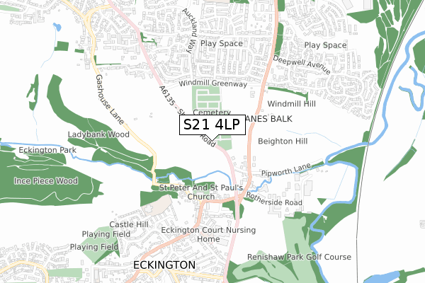 S21 4LP map - small scale - OS Open Zoomstack (Ordnance Survey)