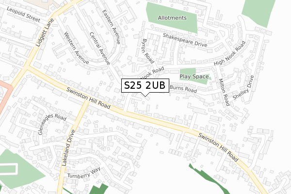 S25 2UB map - large scale - OS Open Zoomstack (Ordnance Survey)