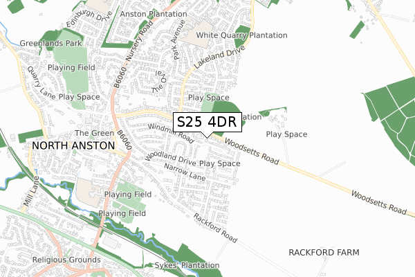 S25 4DR map - small scale - OS Open Zoomstack (Ordnance Survey) S25 4DR map - small scale - OS Open Zoomstack (Ordnance Survey)