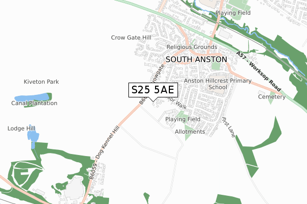 S25 5AE map - small scale - OS Open Zoomstack (Ordnance Survey)