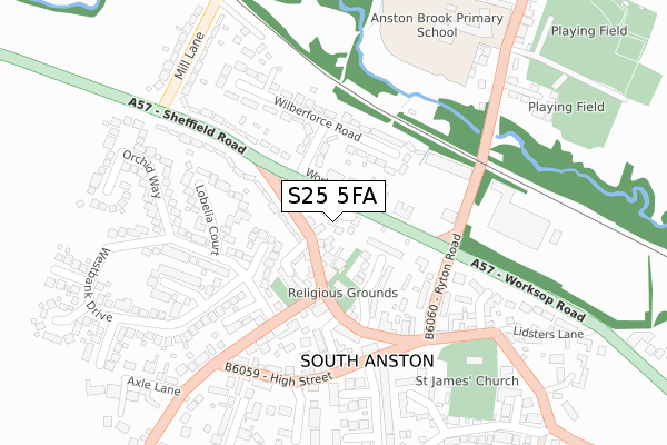 S25 5FA map - large scale - OS Open Zoomstack (Ordnance Survey)