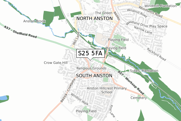 S25 5FA map - small scale - OS Open Zoomstack (Ordnance Survey)