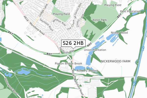 S26 2HB map - small scale - OS Open Zoomstack (Ordnance Survey)