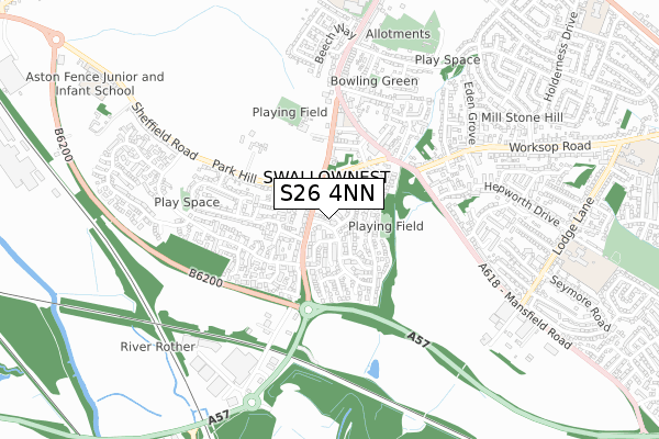 S26 4NN map - small scale - OS Open Zoomstack (Ordnance Survey)