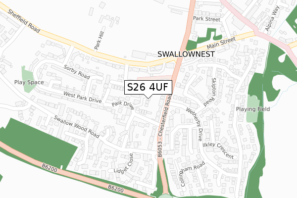 S26 4UF map - large scale - OS Open Zoomstack (Ordnance Survey)