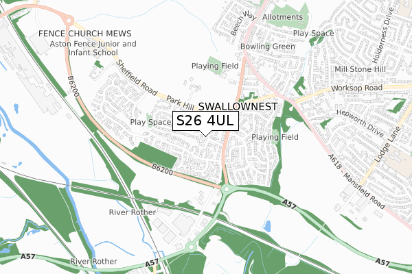 S26 4UL map - small scale - OS Open Zoomstack (Ordnance Survey)