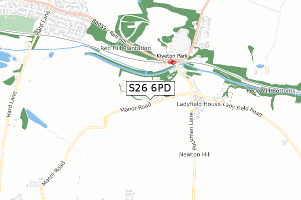 S26 6PD map - small scale - OS Open Zoomstack (Ordnance Survey)