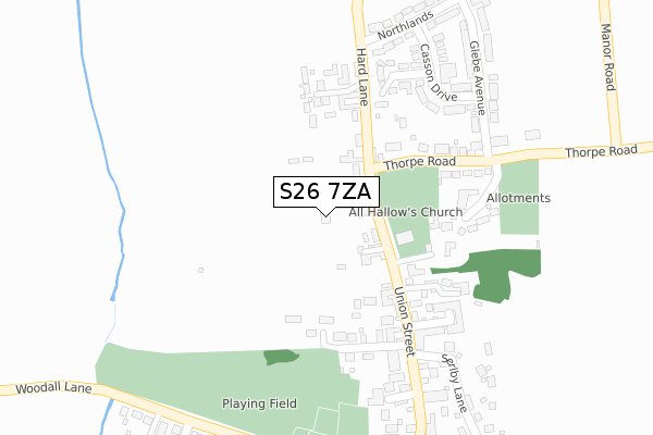 S26 7ZA map - large scale - OS Open Zoomstack (Ordnance Survey)