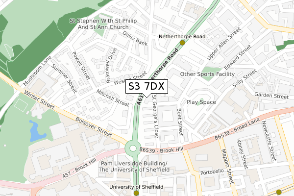 S3 7DX map - large scale - OS Open Zoomstack (Ordnance Survey)