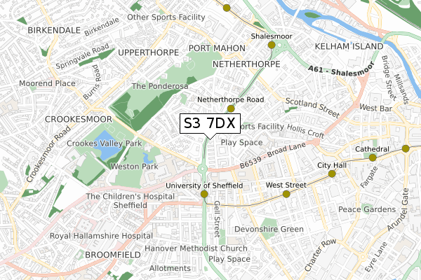 S3 7DX map - small scale - OS Open Zoomstack (Ordnance Survey)