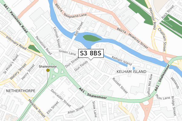 S3 8BS map - large scale - OS Open Zoomstack (Ordnance Survey)