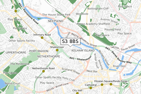 S3 8BS map - small scale - OS Open Zoomstack (Ordnance Survey)