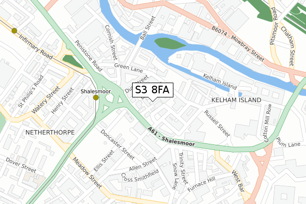 S3 8FA map - large scale - OS Open Zoomstack (Ordnance Survey)